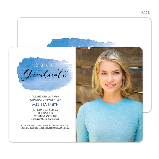 Blue Graduate Swash Photo Graduation Invitations